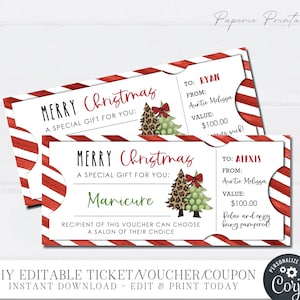EDITABLE Christmas Gift Voucher, Christmas Ticket Coupon, Stocking Stuffers, Christmas Voucher, Printable Voucher - Edit with Corjl #CT23(1)