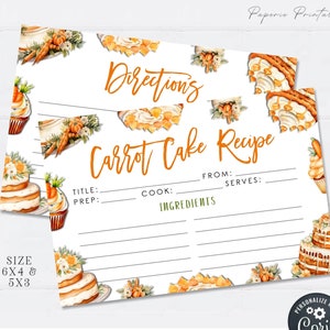 Editable Carrot Cake Recipe Card, Recipe Cards, Carrot Cake Recipe Card, Recipe Card Template, Recipe Card Printable, DIY with Corjl #RC01