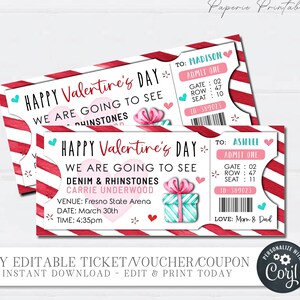 EDITIERBARE Valentine Konzertkarte, Konzertticket Vorlage, Valentine Geschenkkarte, Valentine Ticket, Printable - Bearbeiten mit Corjl - #VT60(9)