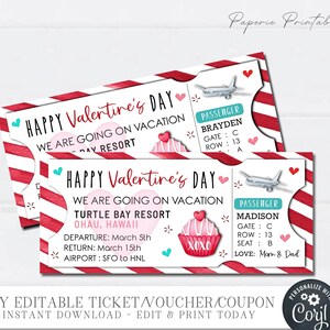 EDITABLE Vacation Boarding Pass Gift Voucher, Valentine Gift Coupon, Boarding Pass Valentine Gift, Vacation Voucher, Edit Corjl - #VT60(5)