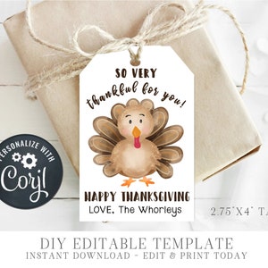 Editable Thanksgiving Gift Tags - DIY Party Favor Tags - Thankful for You Gift Tags - Printable DIY - Edit with Corjl - #TG Tag - 01 - #TG17