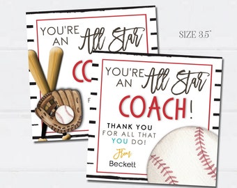 Baseball Coach Appreciation Gift Tag: All Star Thank You (DIY Editable with Corjl)