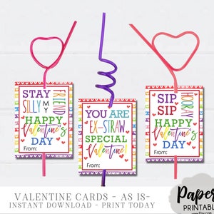 Crazy Straw Valentine Tags, Sip Sip Hooray, EX-STRAW Special Valentine Tags, Kids Valentine Tags - As-Is Tags - Instant Download - #VT35