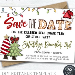 EDITABLE Save the Date Christmas Party, Christmas Party Save the Date, Save the Date Holiday Party, Company Christmas, DIY w/Corjl - #CP16