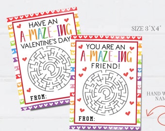 A-MAZE-ING Valentine Tags, Maze Kids Valentine Cards, Amazing Valentine Cards, Cute Valentine Printables - Instant Download - #VT105