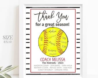 Editable Softball Coach Gift Printable: Team Appreciation (DIY Corjl)