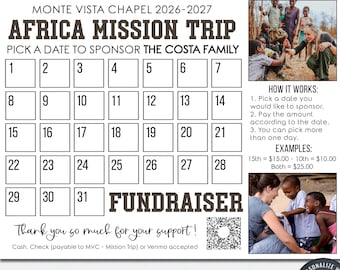 Editable Mission Trip Calendar Fundraiser Template (DIY Digital Download) - #SCFLYR22