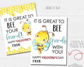 Kid BEE Valentine Tags, Kids Valentine Cards, Honey Bee Valentine Cards, Valentine Printables, Bee Card, AS-IS Tags - Instant Download #VT99