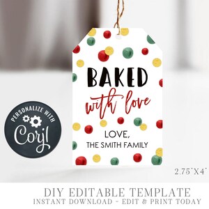 Editable Baked with Love Christmas Gift Tags - Christmas Gift Tags - Sweet Treats Gift Tags - Christmas Cookie Gift Tags - Edit Corjl- #CT02