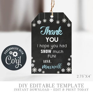 EDITABLE Boy Winter Birthday Party Favor Tags - Girl Winter ONEderland Birthday Thank You Tag - DIY Party Favor Tags - Edit Corjl - #BP26