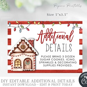 Editable Gingerbread Decorating Party, Additional Details Cards, Christmas Party Details Card, Gingerbread - DIY Corjl - #CP48 #CP51 #CP52