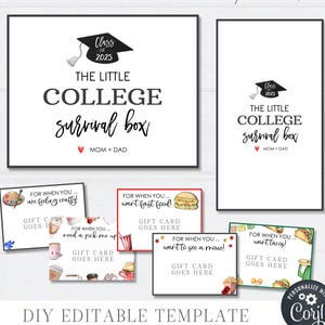 Editable College Survival Kit, Gift Card Holder for Graduates, High School Graduation Gift Card Holders, College Care Package - #GG02