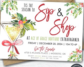 Editable Christmas Sip & Shop Flyer: Boutique Event (DIY Corjl Template) #CP55
