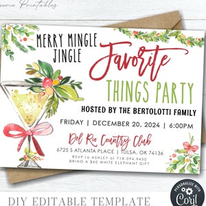EDITABLE Favorite Things Gift Exchange Party Invitation, Christmas Party Invitation, Favorite Things Party Template - DIY Corjl - #CP55 (6a)