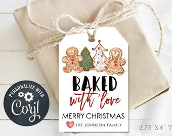 Editable Baked with Love Gift Tag, Baked with Love Labels, Christmas Treats Gift Tags, Christmas Cookie Gift Tag, DIY Edit with Corjl #CT01