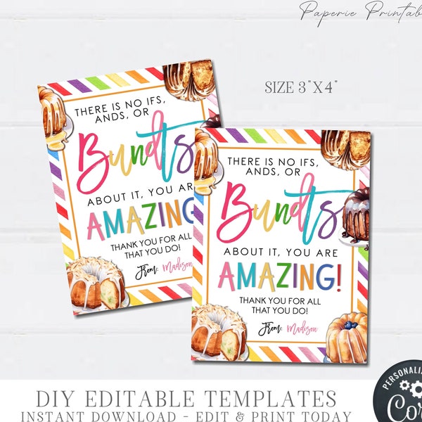 EDITABLE Bundt Cake Appreciation Tag, No Ifs, Ands or Bundts Appreciation Tag, Thank You Appreciation Gift Tags, DiY with Corjl - #STG54 (1)