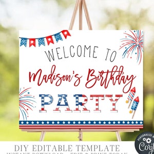 Editable 4th of July Birthday Party Welcome Sign, 4th of July Party Decoration, Patriotic Sign Template, DIY with Corjl - #BP89 #BP91 #BP92