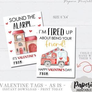 Fire Fighter Valentine Cards, Kids Valentine Card, School Valentine Cards, Fire Fighter Cards, AS-IS Tags - Instant Download - #VT81