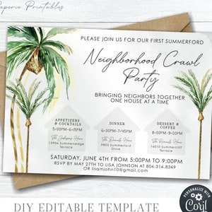 EDITABLE Neighborhood Crawl Party Template, Progressive Dinner Party Neighborhood Crawl Invitation, Neighbor Party, DIY Edit w/Corjl #FLYR21
