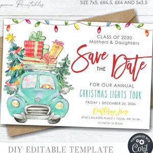 EDITABLE Save the Date Christmas Lights Tour Invitation, Christmas Lights Tour Save the Date, Save the Date Christmas Tour, DIY Corjl #CP54