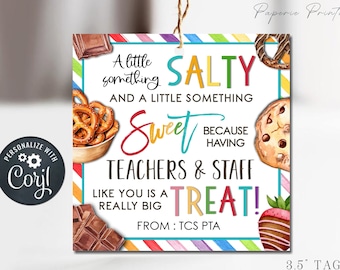 EDITABLE Teacher Appreciation Gift Tag, Sweet & Salty Teacher Appreciation Tag, Teacher Treats Thank You Tags, DIY Edit with Corjl, #STG71