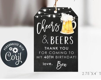 EDITABLE Cheers and Beers Birthday Favor Tag, Editable Favor Tag, Adult Birthday Favor Tag, DIY Editable Favor Tag, Edit with Corjl - #BP122