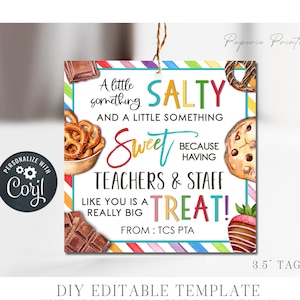 EDITABLE Teacher Appreciation Gift Tag, Sweet & Salty Teacher Appreciation Tag, Teacher Treats Thank You Tags, DIY Edit with Corjl, #TAS14