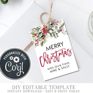 Editable Christmas Gift Tags - DIY Gift Tags - Merry Christmas Gift Tags - Floral Christmas Gift Tags - Baked with Love - Edit Corjl - #CT12