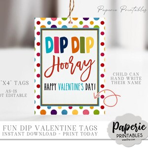 Fun Dip Valentine&#39;s Day Tags: Printable Kids Cards (Instant Download)