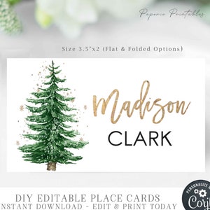 Editable Christmas Place Cards, Holiday Place Cards, Christmas Place Card Template, Gold Foil Script Place Card, DIY Corjl #CP53 #CP56 #CP66
