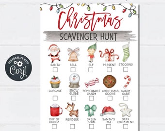 EDITABLE Christmas Scavenger Hunt, Kids Christmas Game Printable, Printable Christmas Scavenger Hunt, Game - Editable or Use AS IS - #CG01