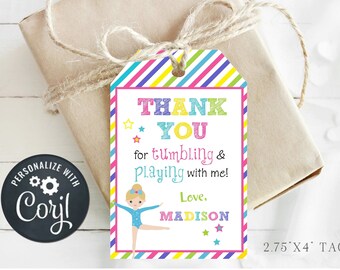 Gymnastics Birthday Party Favor Tags: Editable DIY (Corjl) #BP82