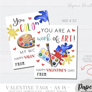 Paint Valentine Cards for Kids, Kids Valentine Cards, Painting Valentine Cards, Printable School Valentine, AS-IS, Instant Download #VT74