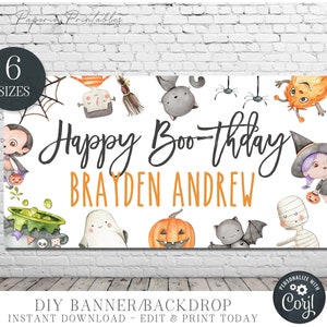 EDITABLE Halloween Birthday Decorations, Halloween Backdrop, Halloween Birthday Party Decorations, Halloween Digital - DIY with Corjl #BP129