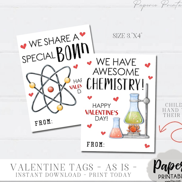 Chemistry Valentine Card for Kids, Kids Valentine Cards, Science Valentine Cards, Printable School Valentine, AS-IS, Instant Download #VT75