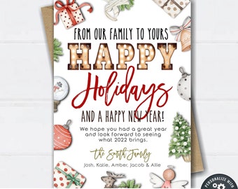 EDITABLE Happy Holidays & Happy New Year, No Photo Christmas Card, Christmas Card, Business Christmas Card - DIY Edit Corjl - #CC102