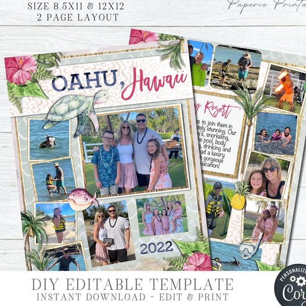 EDITABLE Scrapbooking Quick Pages, Hawaii Scrapbooking Album Pages, Digital Scrapbook, Hawaii Scrapbook Digital Pages, DIY Corjl, #SCRAP05