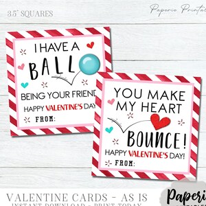 Tarjetas de San Valentín para niños, Tarjetas de San Valentín para niños, Tarjetas de San Valentín de bolas que rebotan, San Valentín escolar imprimible, TAL CUAL, Descarga instantánea, #VT62