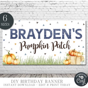 EDITABLE Pumpkin Birthday Party Backdrop - Pumpkin Patch Birthday Banner - Boy Fall Birthday Party Decorations - DIY with Corjl - #BP72