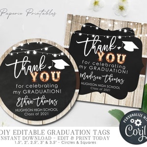 EDITABLE Graduation Gift Tags - Graduation Tags - Graduation Circle Favor Tags - Square Tags - DIY with Corjl Editable Graduation Tag- #GP13