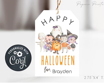 EDITABLE Happy Halloween Tag - Printable Halloween Favor Tags - Halloween Treat Tags - Halloween Treats Bag Tags - Edit with Corjl - #HT06