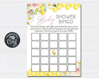 Editable Bee Baby Shower Bingo Game (Digital Download) #BS76