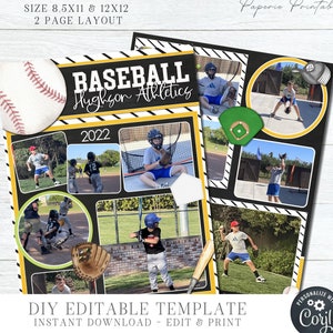 EDITABLE Baseball Scrapbooking Quick Pages, Baseball Scrapbooking Album Page, Digital Scrapbook, Scrapbook Digital Page, DIY Corjl, #SCRAP35