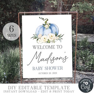 Editable Welcome to Baby Shower Sign, Boy Pumpkin Baby Shower Welcome Sign, Fall Welcome to Baby Shower Poster - DIY Edit with Corjl - #BS73