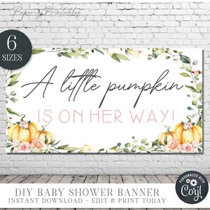 Pumpkin Baby Shower Banner: Boho Fall Decor (Editable with Corjl) #BS73