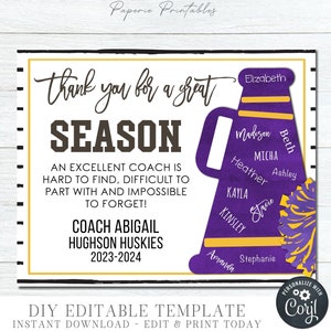 EDITABLE Cheerleading Coach Gift Printable, Coach Appreciation Gift, Team Gift for Coach Printable, Coach Gift, Corjl - DIY w/Corjl, #CO27