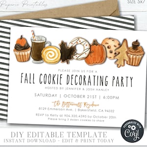 EDITABLE Fall Cookie Decorating Party Invitation, Autumn Cookie Decorating Invitation, Thanksgiving Cookie Party - DIY with Corjl - #FH13