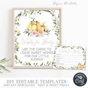 EDITABLE Boho Little Pumpkin Baby Shower Game, Wishes for Baby Fall Baby Shower Game, Girl Little Pumpkin Baby Shower - DIY Corjl - #BS73