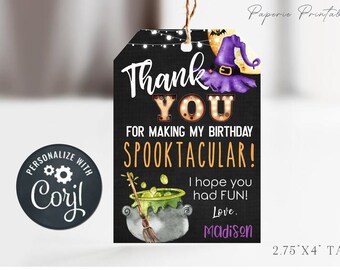 Editable Halloween Birthday Favor Tags: Spooktacular Witch Theme (Digital Download) #BP12 #BP14