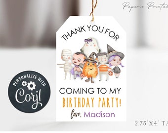 EDITABLE Halloween Birthday Party Favor Tags - Monster Mash Thank You Tag - Monster Mash Halloween Birthday Party - Edit Corjl - #BP97 #BP99